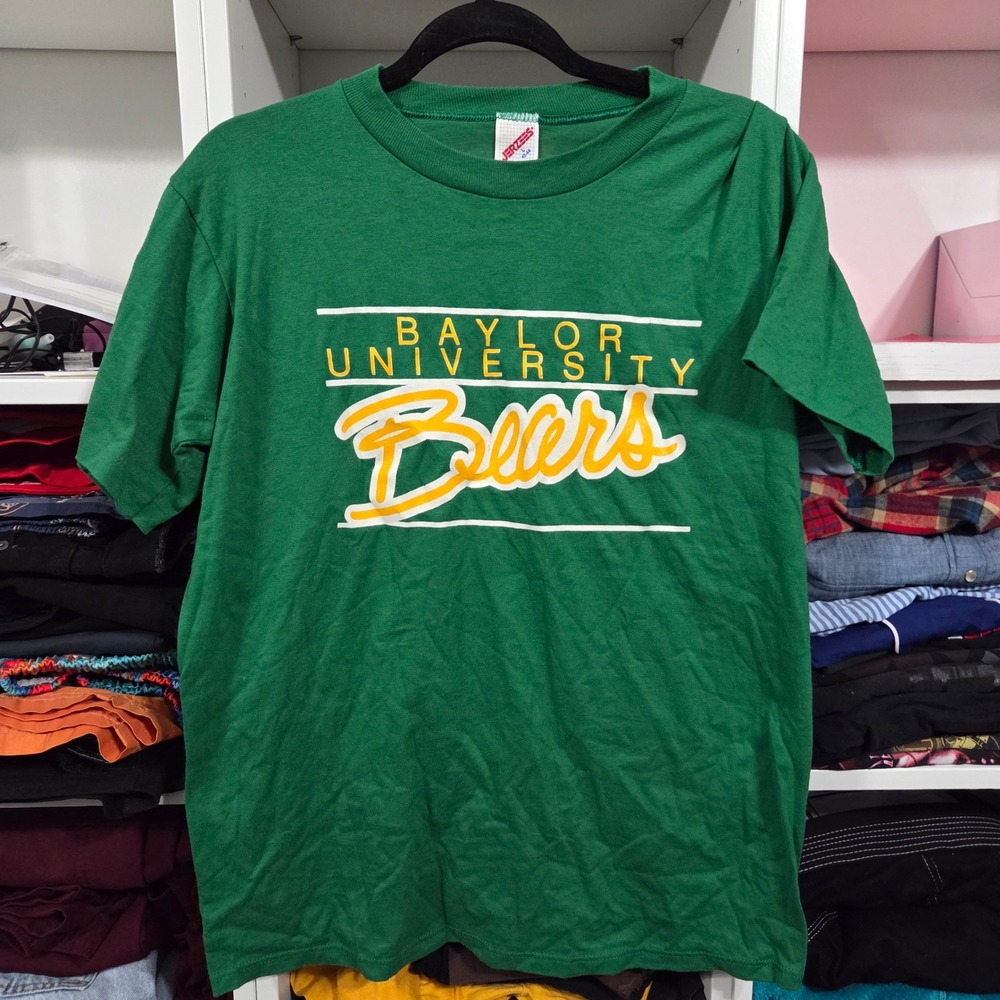 Vintage 80s Jerzees Baylor University Bears Shirt Mens Large Green Single Stitch